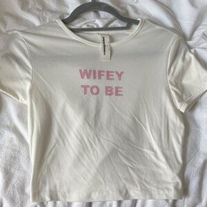 Missguided Cream Short-Sleeve Tee with Pink 'Wifey To Be' Print